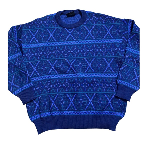 Vintage Demetre Men's Virgin Wool Sweater Blue L